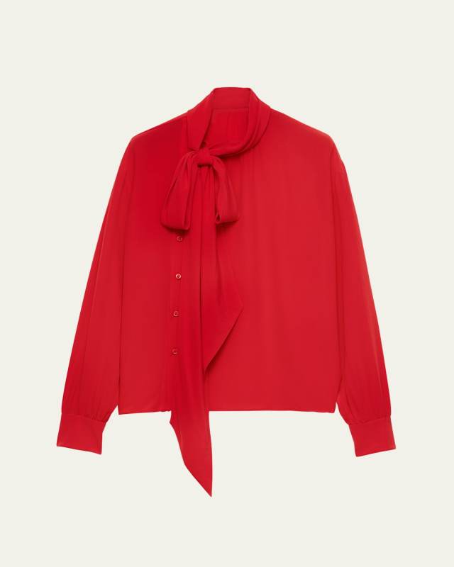 Marocaine Offset Button Silk Top with Scarf